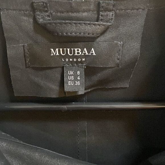 Like New Buttery Black Draped Neck Leather Bovaye Jacket - Picture 13 of 13